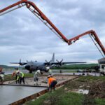 concrete slab, concrete pump truck