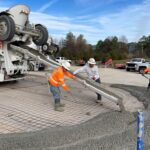 blue skies, concrete truck, concrete slab